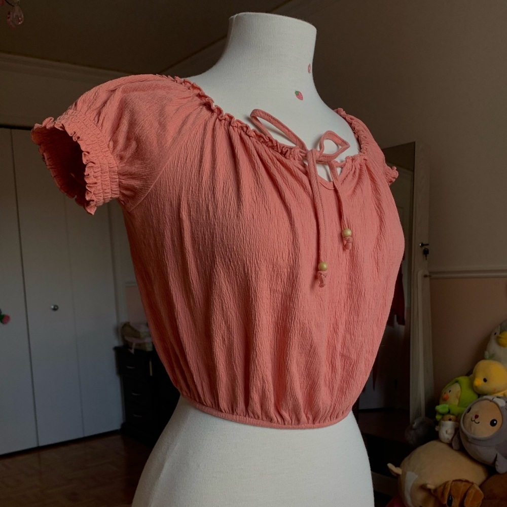 Ardene Coral Tie Front Crinkle Crop Top 🧡